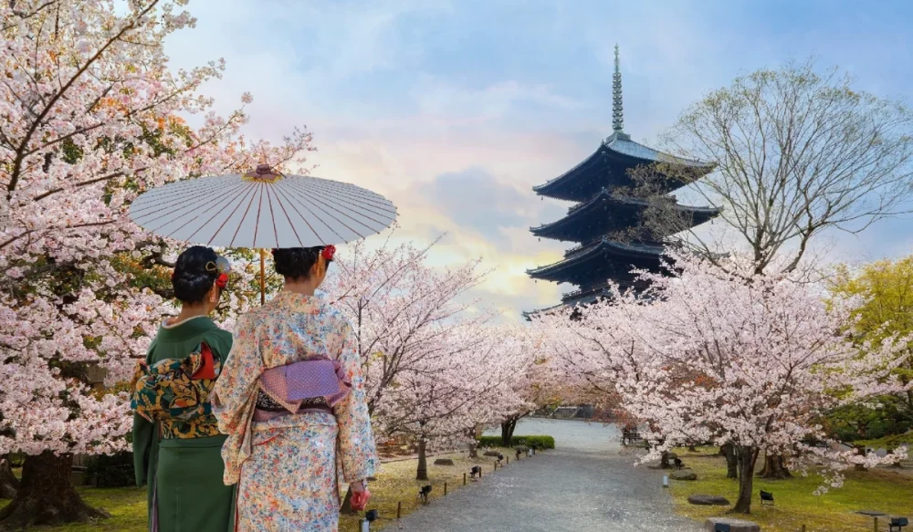 Đoàn trải nghiệm mặc trang phục truyền thống Nhật Bản tại chùa Toji
